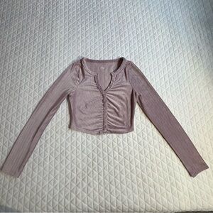Packing Pac Cares Women’s Long Sleeve Crop Top Size S Light Purple Ruched Ribbed
